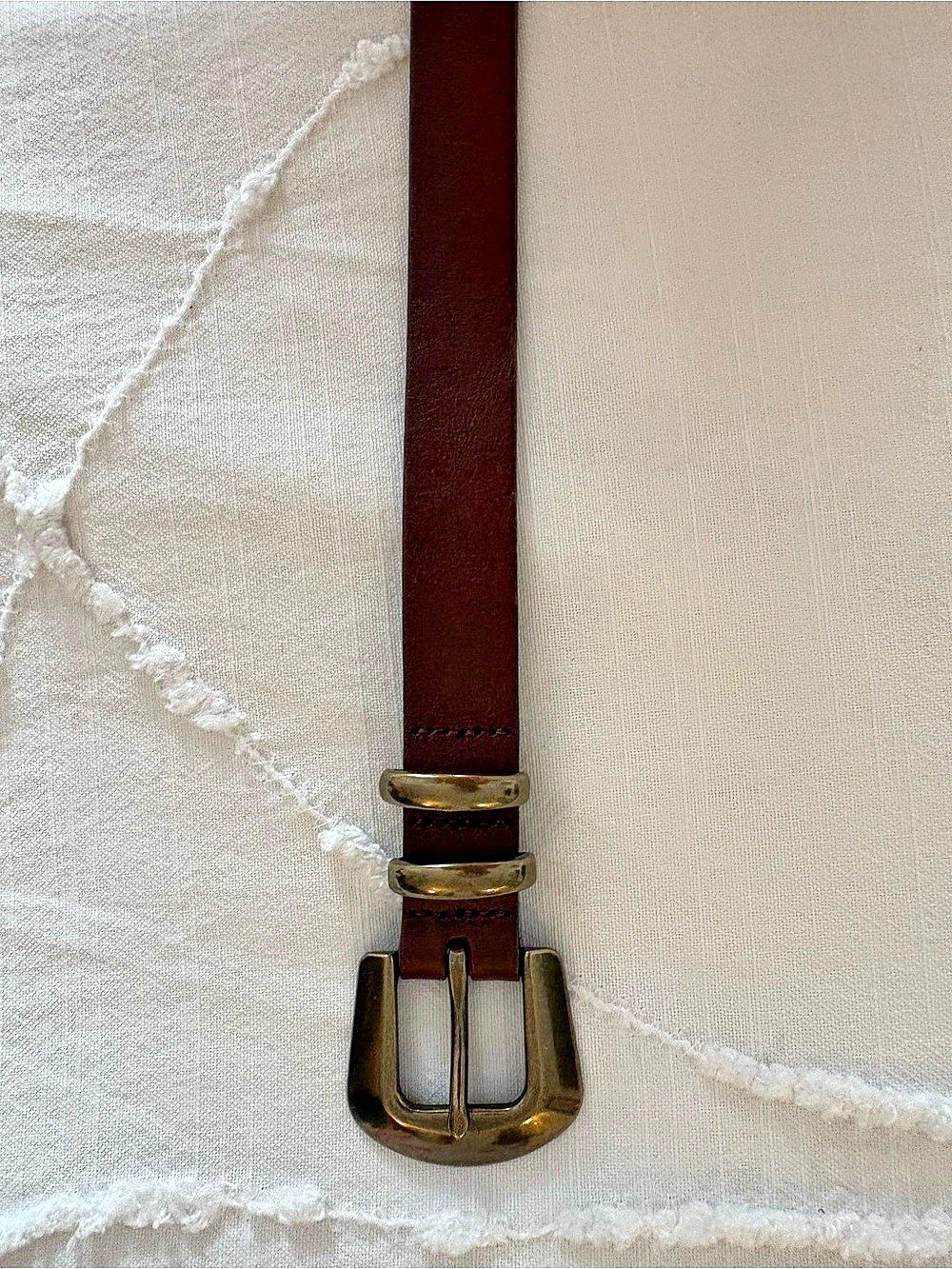 Brown leather belt with gold buckle - S